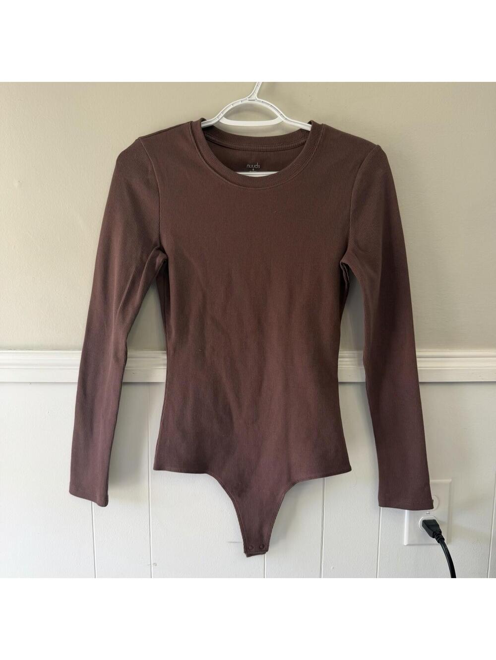Nuuds Brown Long Sleeve Bodysuit Size S Solid One Piece